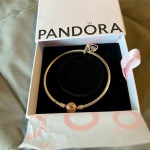 Pandora bangle bracelet with Rose Gold clasp and Love Forever Rose Gold charm